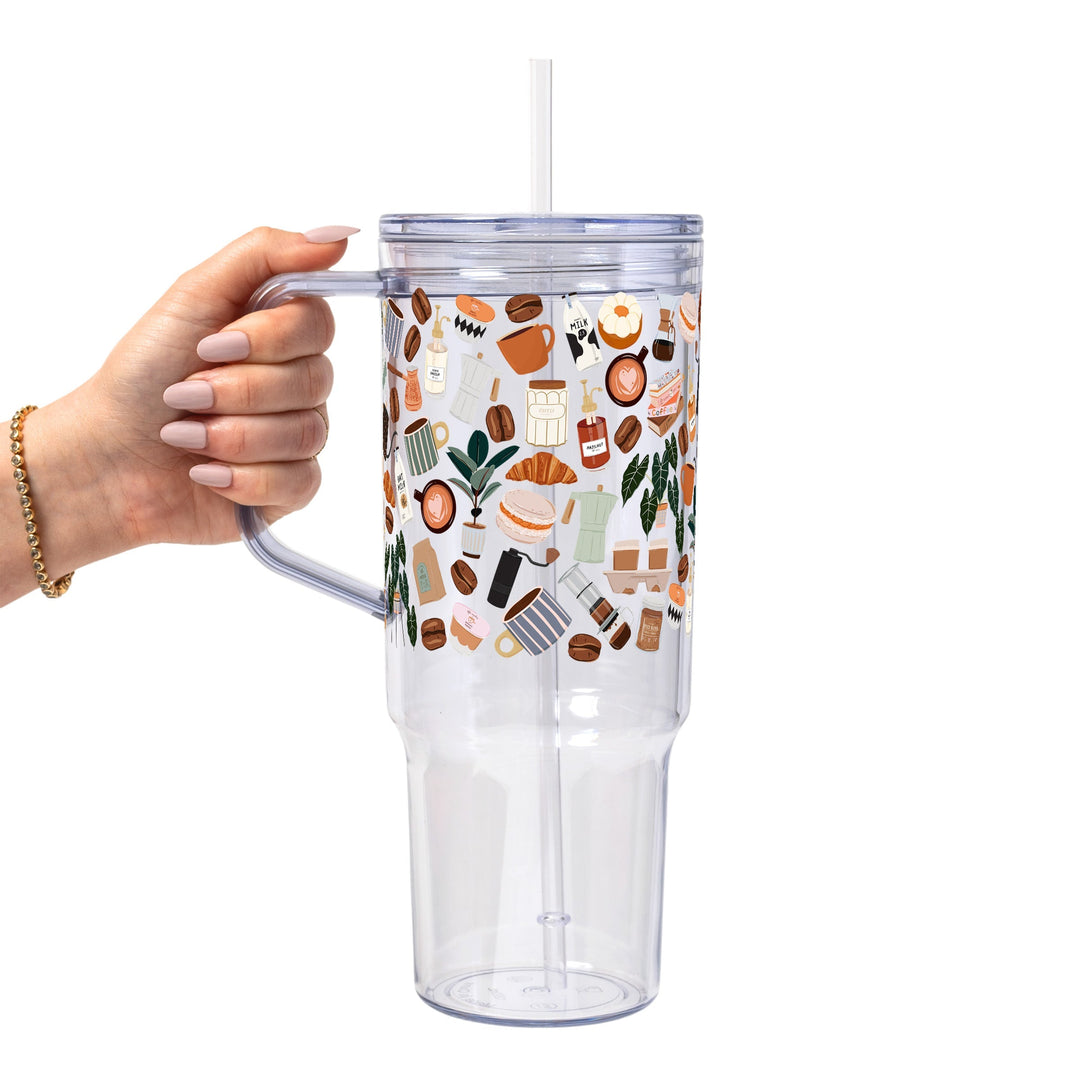 Cafe Cutie Glass Cup, Mug &amp; Tumbler with Lid and Straw